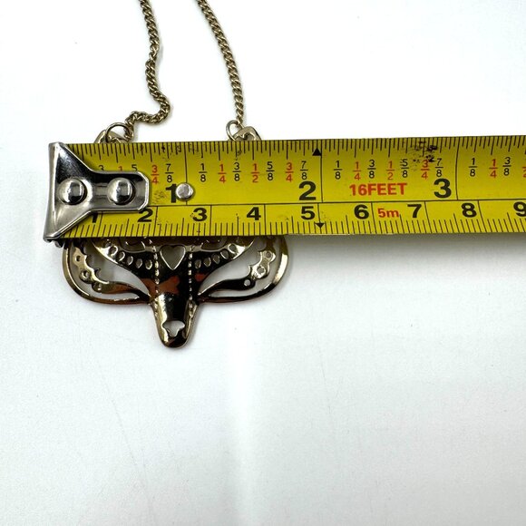 Tibetan Gold Tone Fox Mask Cut Out Bohemian Long Layering Necklace w/34" Chain - Picture 8 of 12